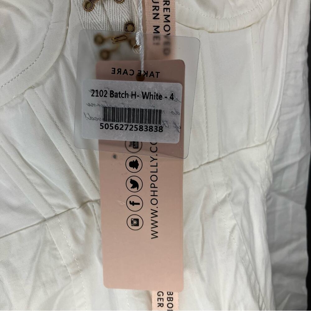 NWT OH POLLY Corset Long Sleeve Mini Dress Hook Eye Underwire White 0 - Picture 5 of 6